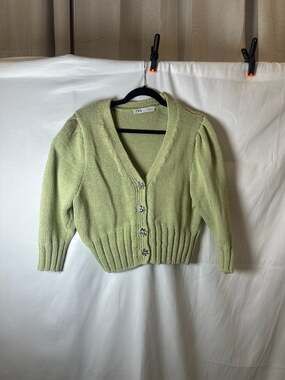 Zara Light Green Knit Cardigan with Jewel Buttons Size M